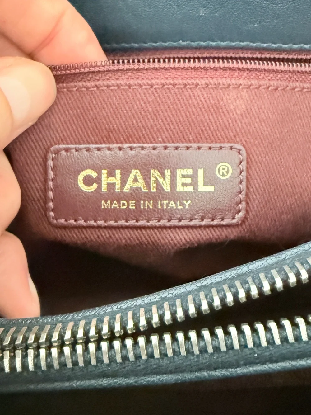 CHANEL Trapezio Flap bag, small, navy blue